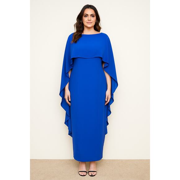 Tom and Linda Platt Chiffon Overlay Maxi Dress Royal Blue Women's Size M - Picture 1 of 8